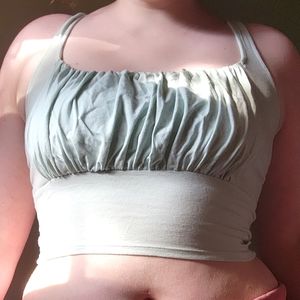 Light Green Hollister Cropped Rouched Tank